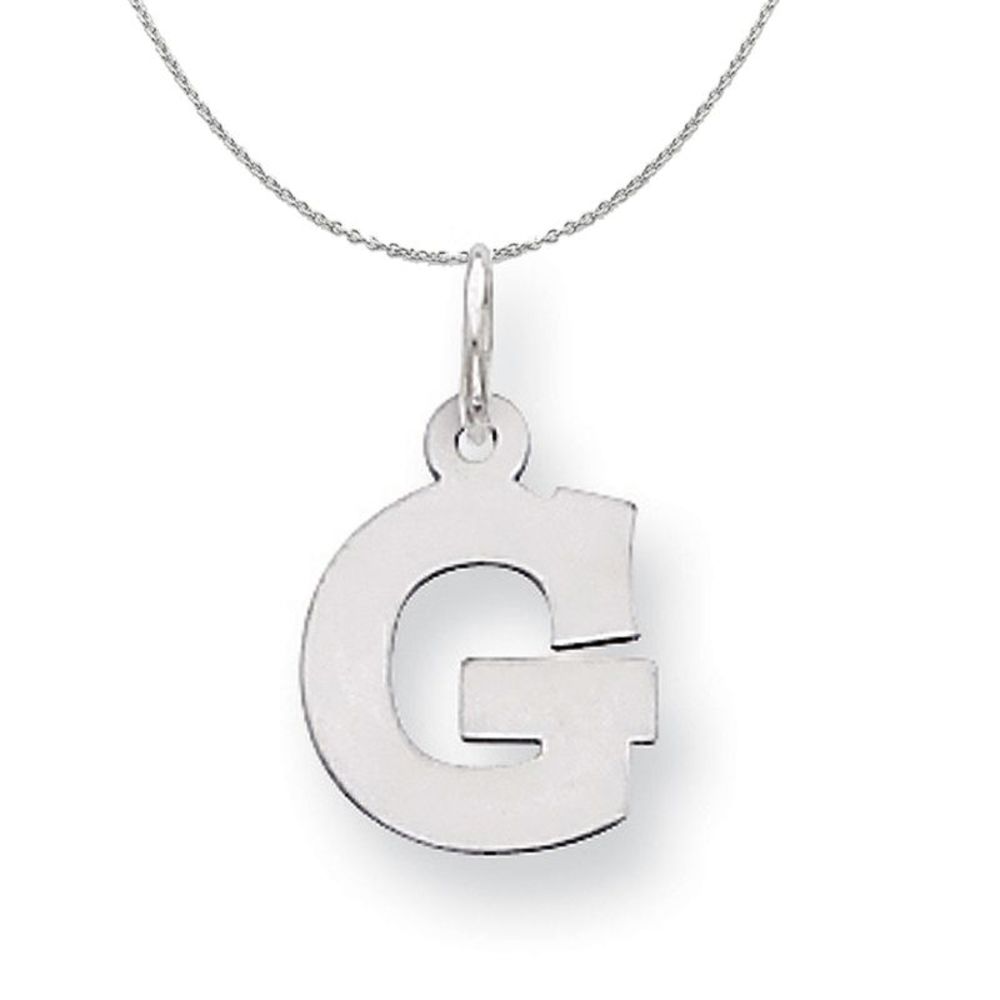 Silver, Amanda Collection Small Block Style Initial G Necklace - 16 In